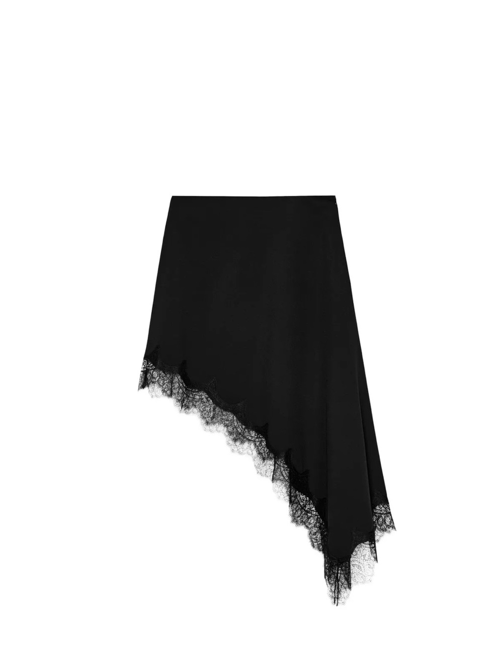 Zara Black Asymmetrical Lace-Trim Skirt